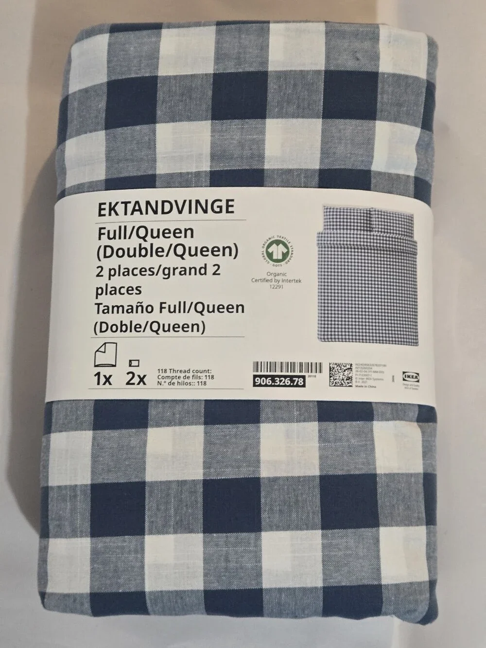 EKTANDVINGE Navy and White Check Full/Queen Duvet Cover Set